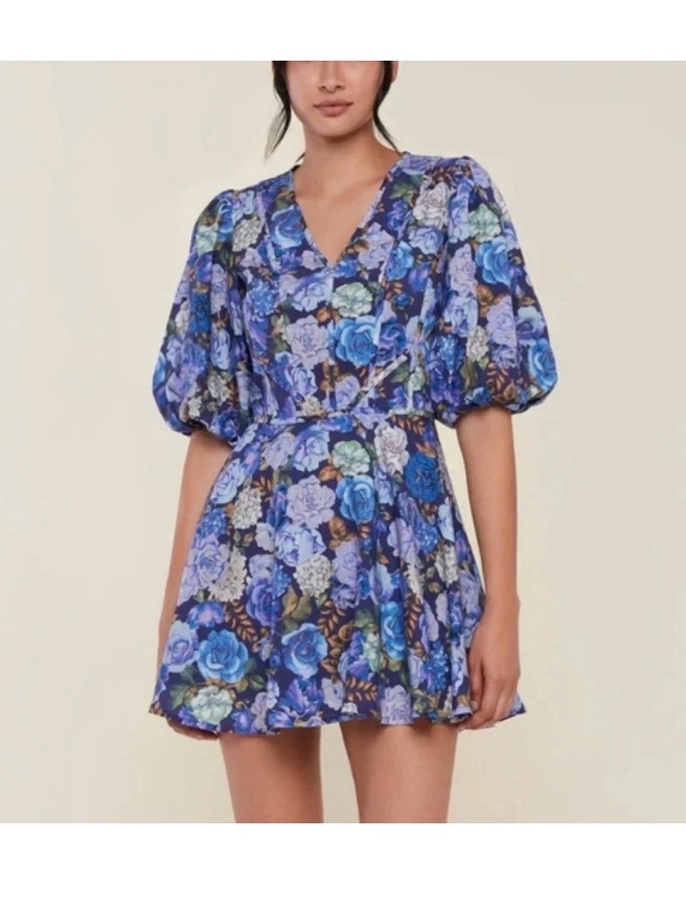 NWT $148 Rachel Parcell V-Neck Puff Sleeve Mini Dress blue sz 0